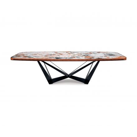 Mesa de comedor Skorpio Keramik Premium con sobre en cerámica con borde redondeado barnizado en negro o Brushed Bronze