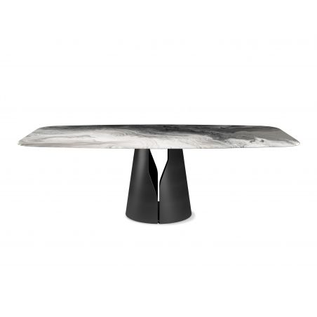 Mesa de comedor Giano Crystalart con base en acero barnizado y sobre con impresión artística decorativa