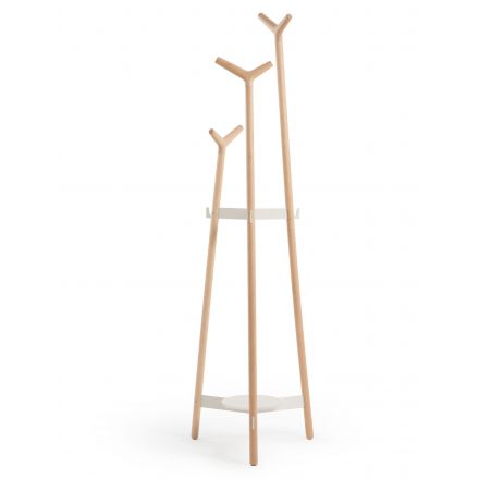 Perchero de pie Forc de Mobles 114 en haya y estructura blanca