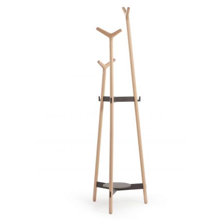 Perchero de pie Forc de Mobles 114 en haya y estructura gris antracita