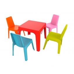 JULIETA 4 Sillas de Resol Mesa roja - 4 sillas rosa-naranja-azul-lima