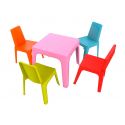 JULIETA 4 Sillas de Resol Mesa rosa - 4 sillas roja-naranja-azul-lima