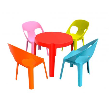 RITA 4 Sillas de Resol Mesa roja - 4 sillas rosa-naranja-azul-lima