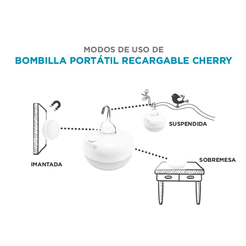 Bombilla Portátil 9W Recargable Blanca Cherry