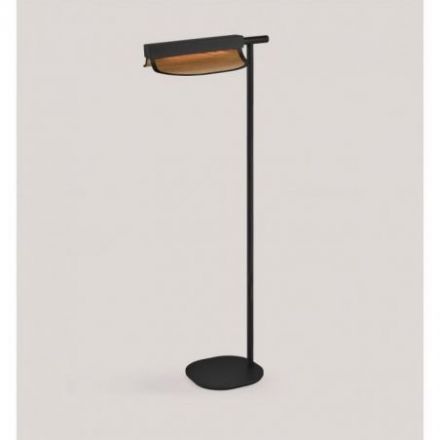Lámpara de pie Omma Floor de Luzifer LZF base negro mate pantalla Cereza Natural encendida