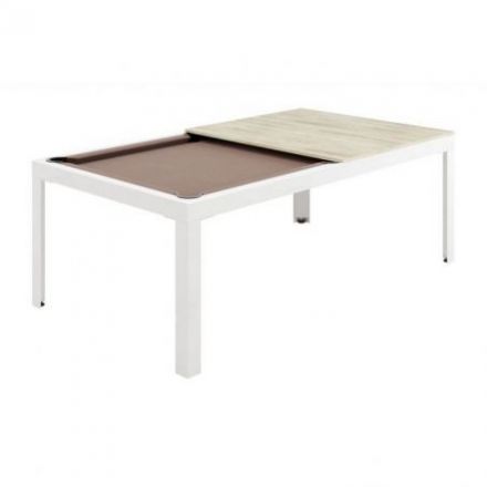 Conver Table estructura blanco texturizado RAL9003, sobre en Roble Natural, paño de juego Iwan Simonis Taupe