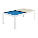 Conver-Table estructura en blanco, sobre en Roble Natural y paño de juego Simonis Azul Eléctrico