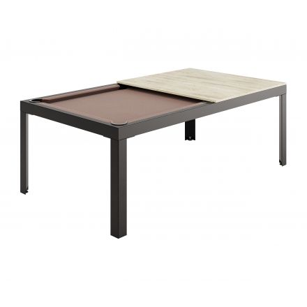 Conver-Table con estructura en negro, sobre en Roble Natural y paño de juego Simonis Taupe