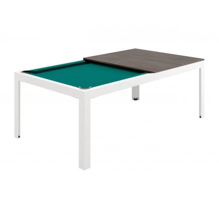 Conver-Table con estructura en blanco, sobre en Roble Ahumado y paño de juego Simonis verde amarillento