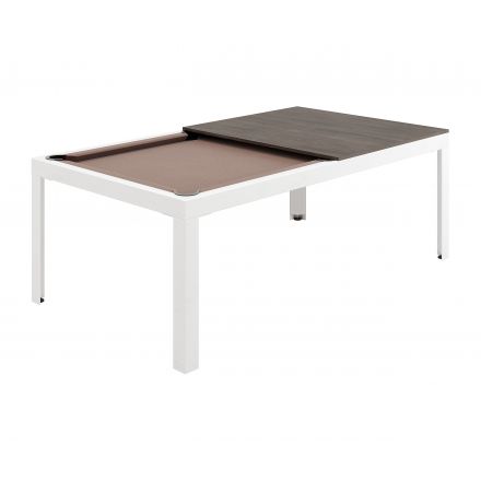 Conver-Table estructura en blanco, sobre en Roble Ahumado y paño de juego Simonis Taupe