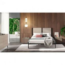 Cama doble Mark acabados Nut, Ottawa, Sand & Black de Mobenia