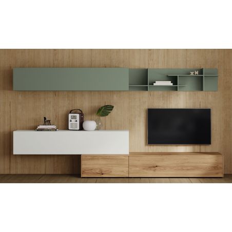 Mueble de televisión Theo acabados Inari, Snow & Lago