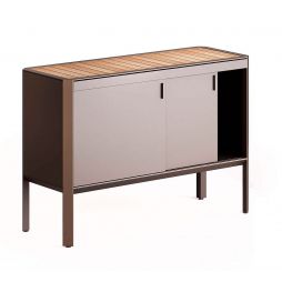 Mueble contenedor bajo de exterior en metal y teca Camaleon