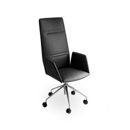 Vela, silla ejecutivo respaldo alto con reposabrazos revestido, base de 5 radios giratorios sobre ruedas, altura regulable