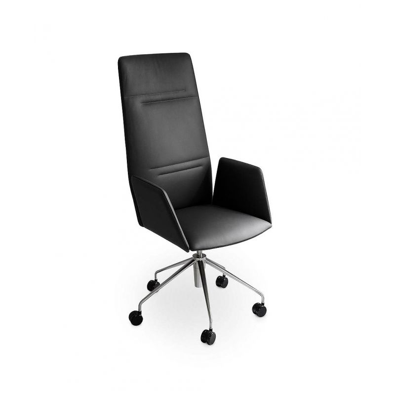 Vela, silla ejecutivo respaldo alto con reposabrazos revestido, base de 5 radios giratorios sobre ruedas, altura regulable