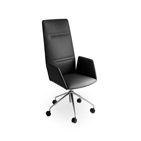 Vela, silla ejecutivo respaldo alto con reposabrazos revestido, base de 5 radios giratorios sobre ruedas, altura regulable