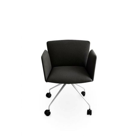 Vela, silla de conferencia respaldo bajo con reposabrazos revestido, base de 4 radios fijos sobre ruedas