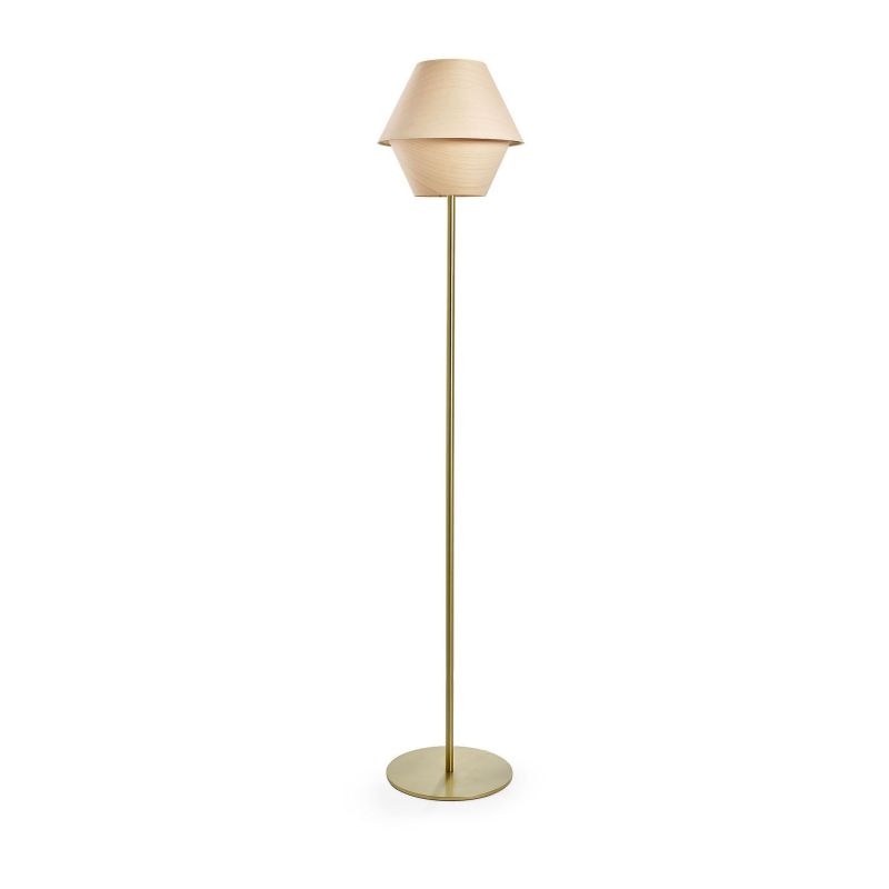 Lámpara de pie Hotel P de Luzifer LZF base dorada pantalla Haya Natural apagada Lámpara de pie Hotel P de Luzifer LZF base dorada pantalla Haya Natural apagada