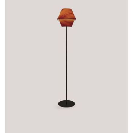 Lámpara de pie Hotel P de Luzifer LZF base negro mate pantalla Cereza Natural encendida