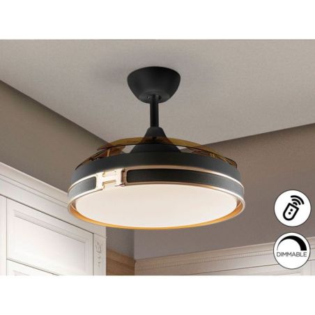 Heron Ventilador Negro Oro Dimable de Schuller