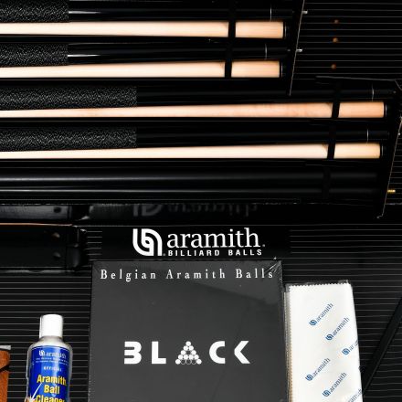 Detalles  Aramith Black Label Kit, tacos y bolas para jugar al billar de Fusiontables negro