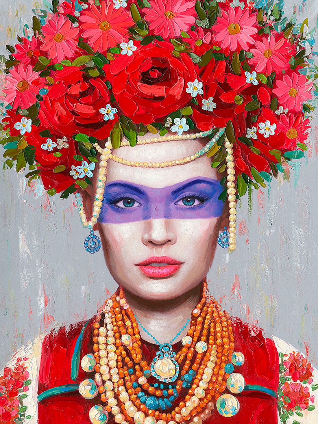 Mujer Con Rosas Y Antifaz de Dissery - Cuadros y óleos modernos